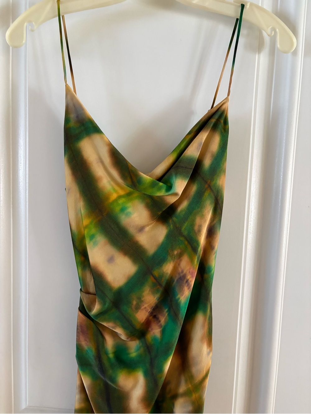Zara size S Green & Tan Tie-Dye Cowl Slip Dress